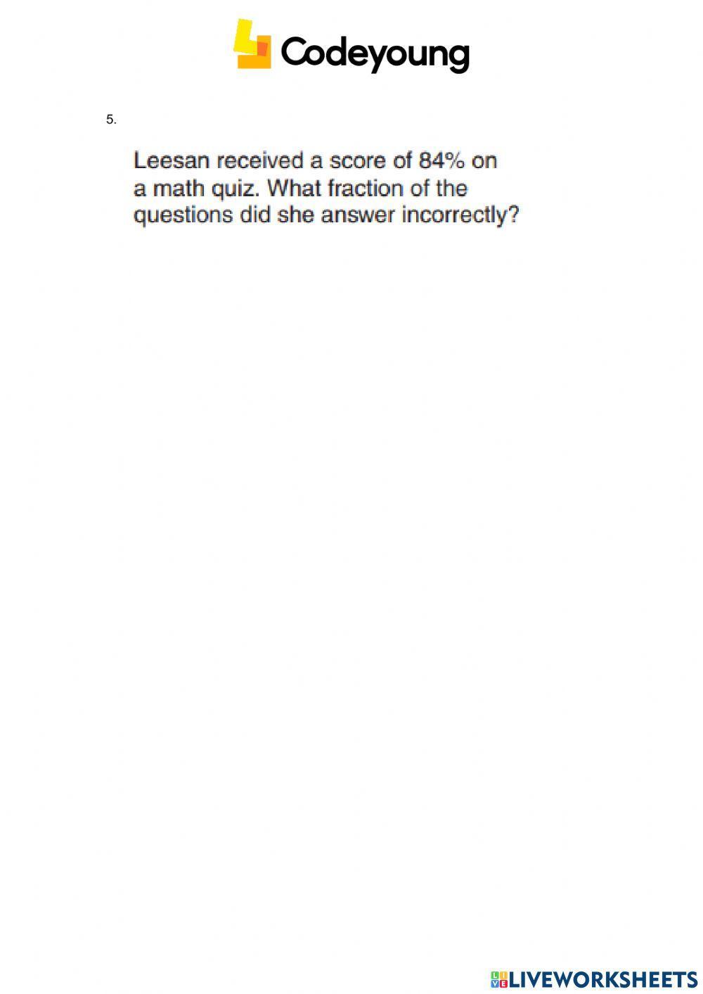 Concept-CW-The Relationship between Fractions and Percentages