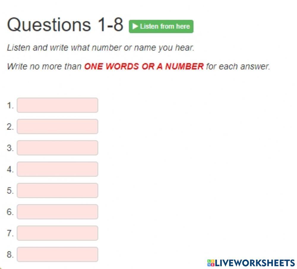 Luyện nghe numbers and names