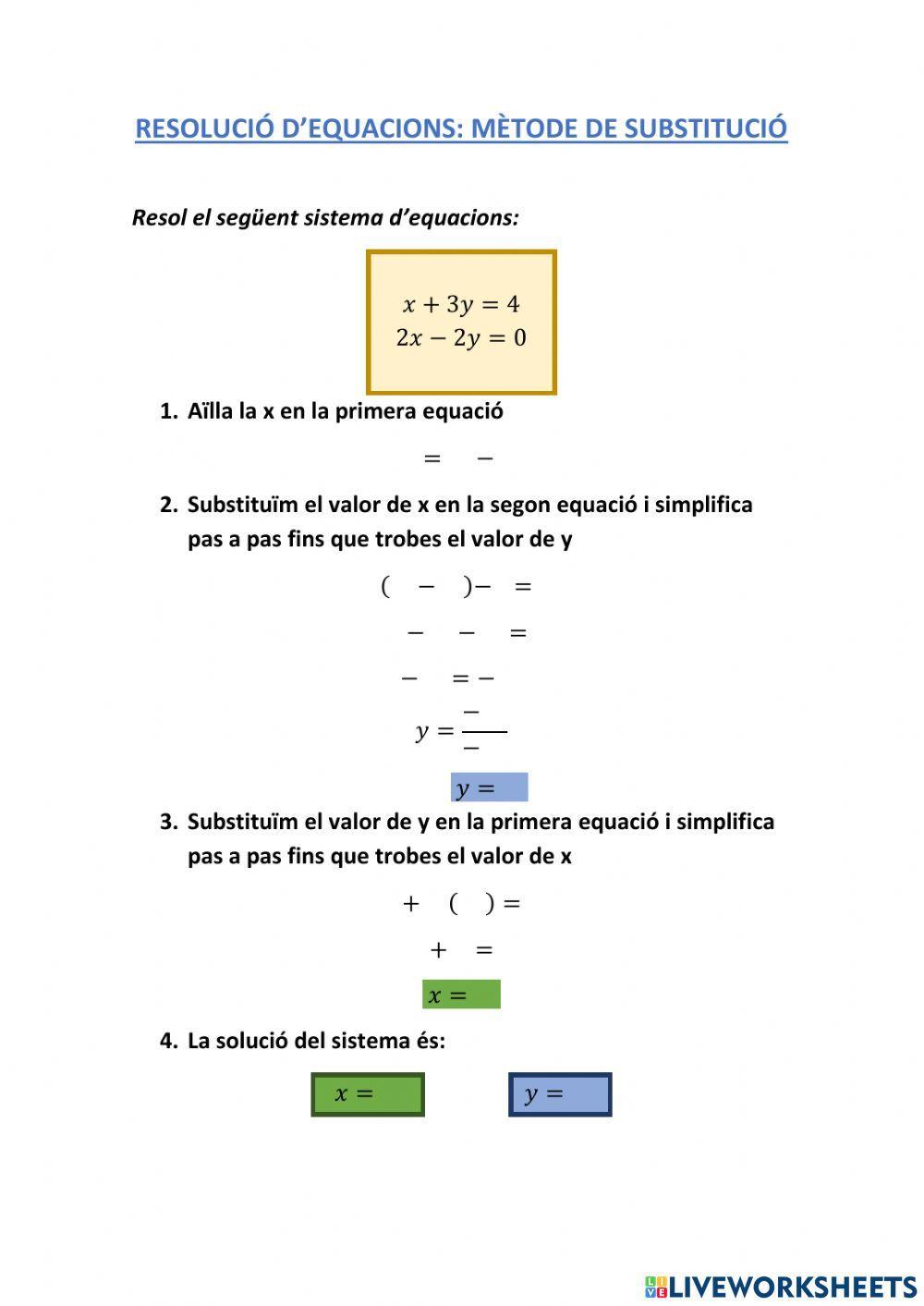 Resolució d'equacions: mètode de substitució