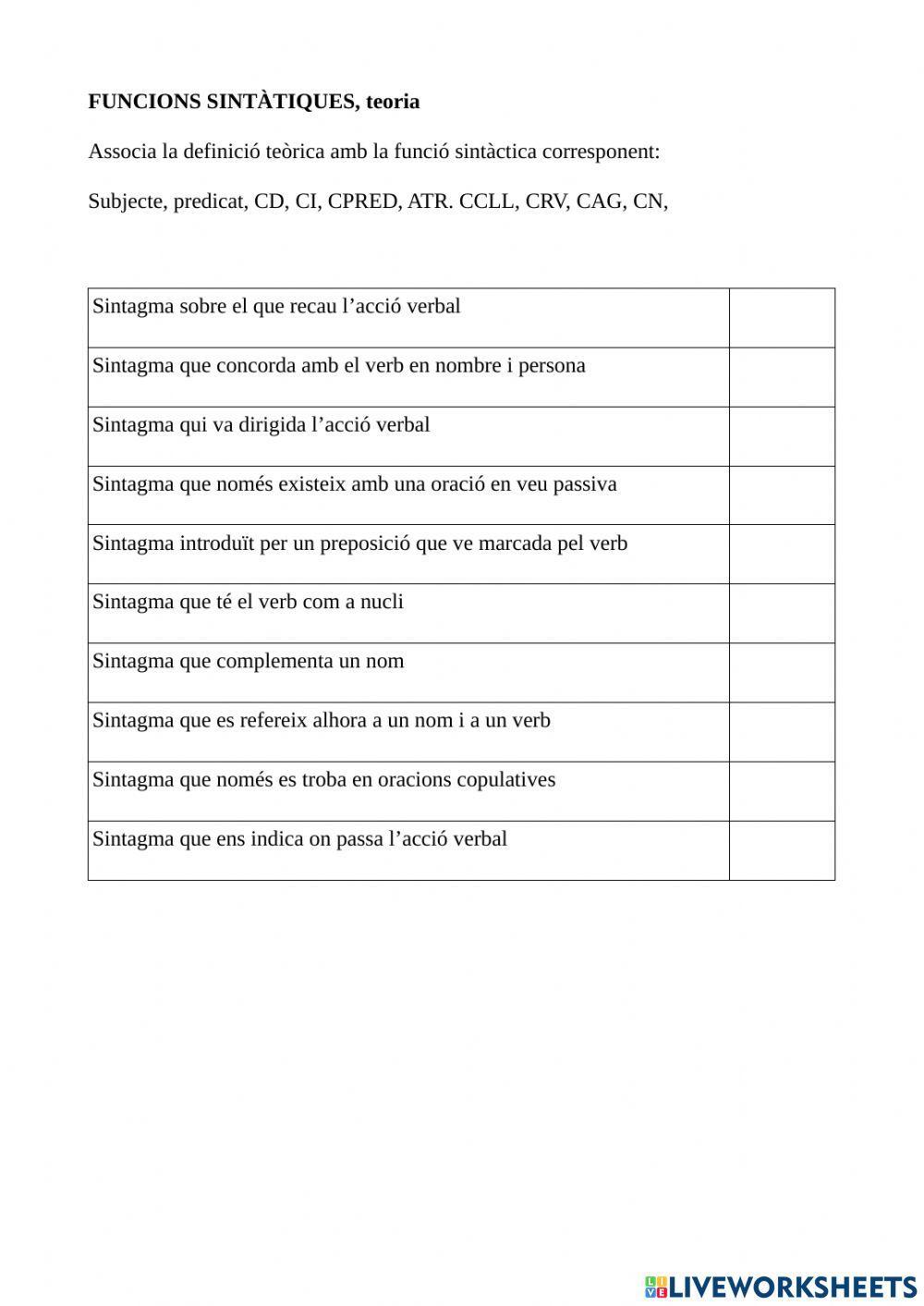 Ex. teòric funcions sintàctiques