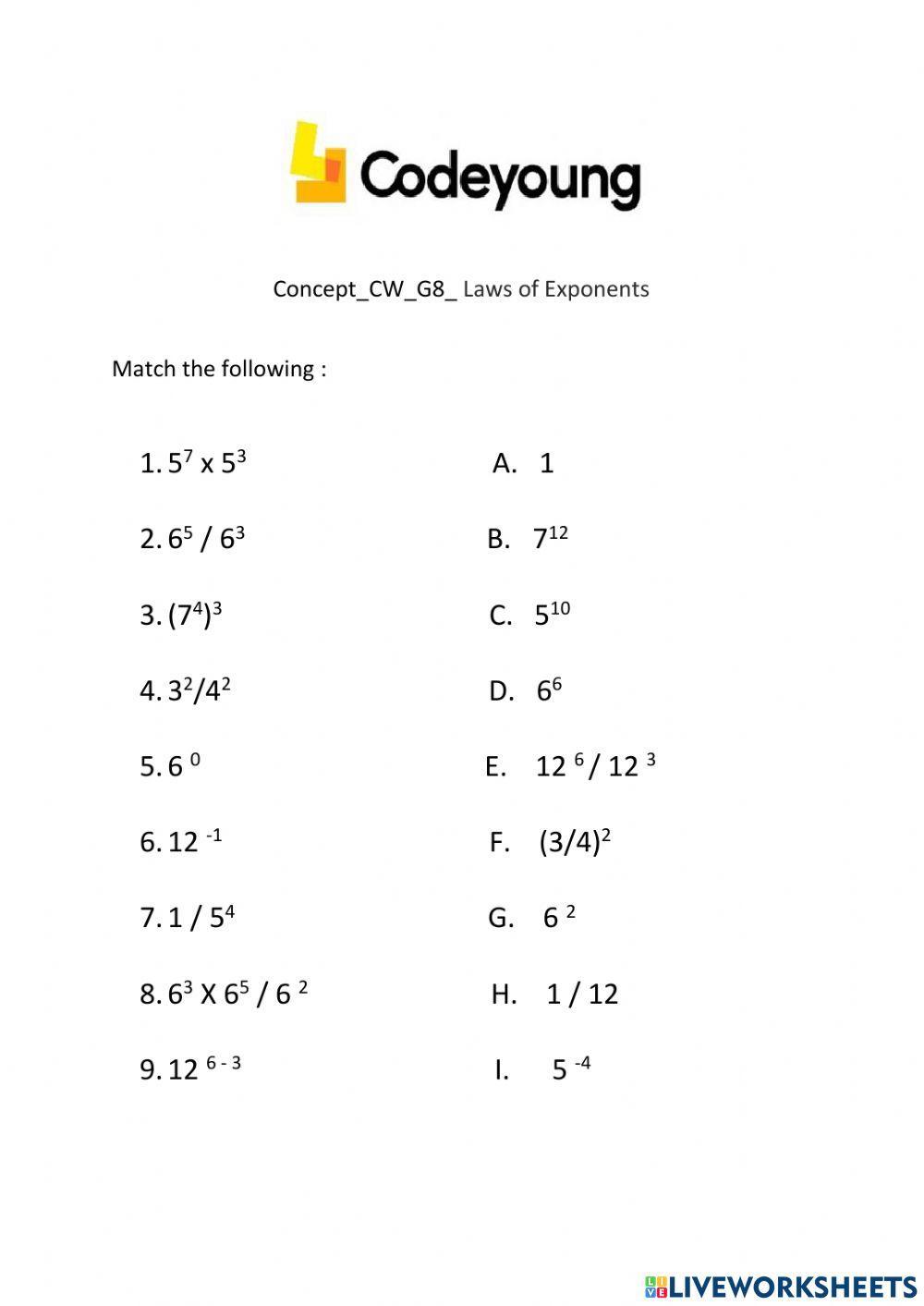 Concept-CW-G8- Laws of Exponents
