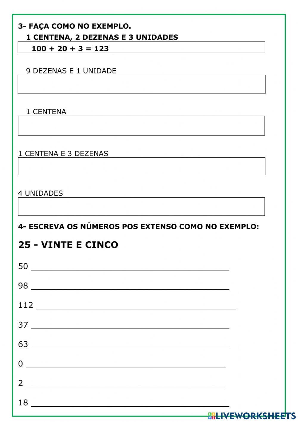 Centenas, dezenas e unidades