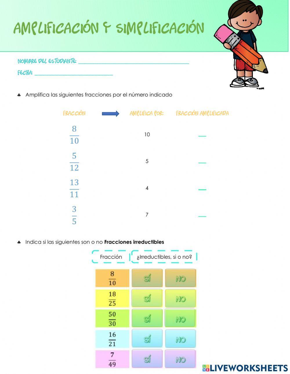 Simplificación y Amplificación de fracciones