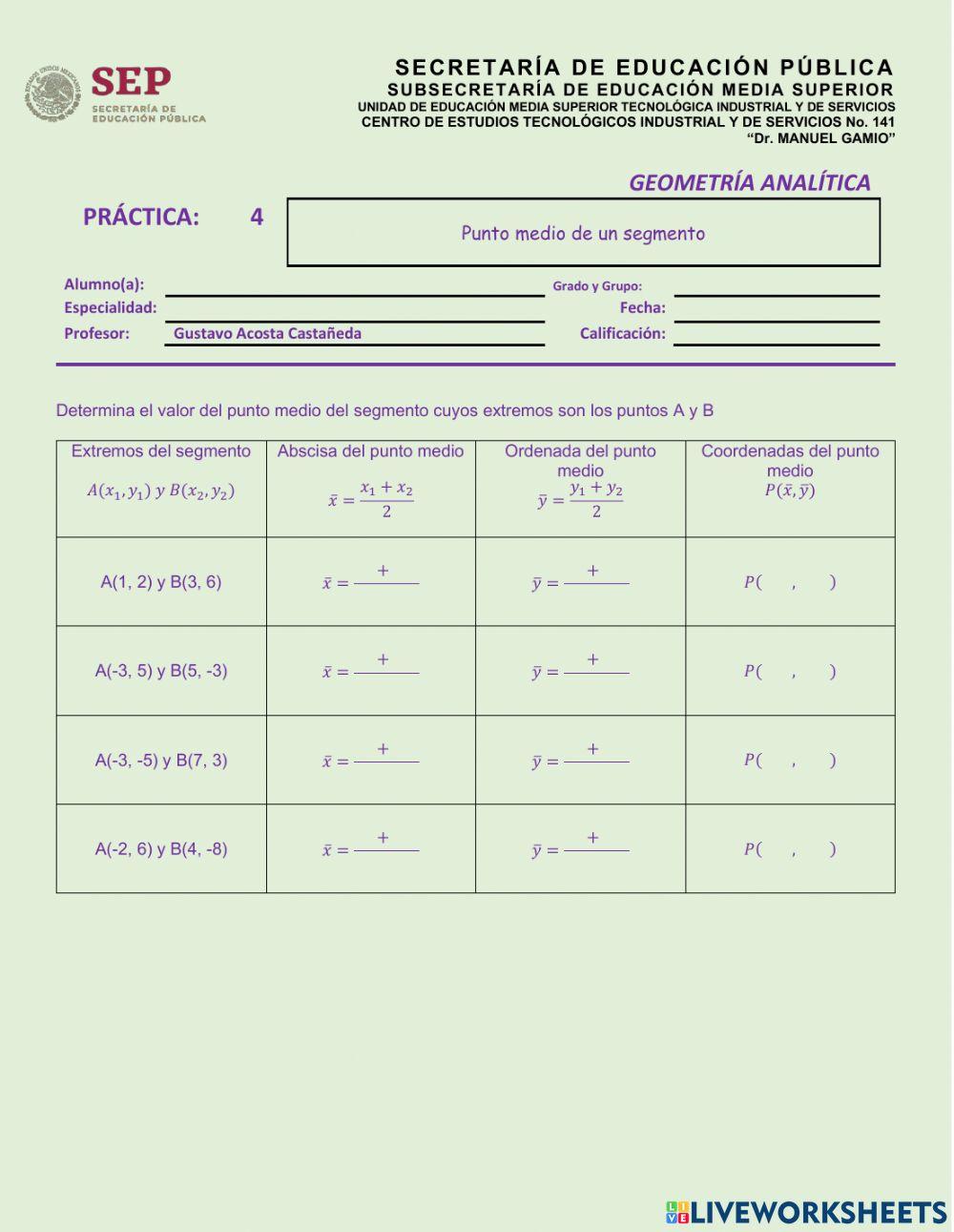 Punto medio de un segmento