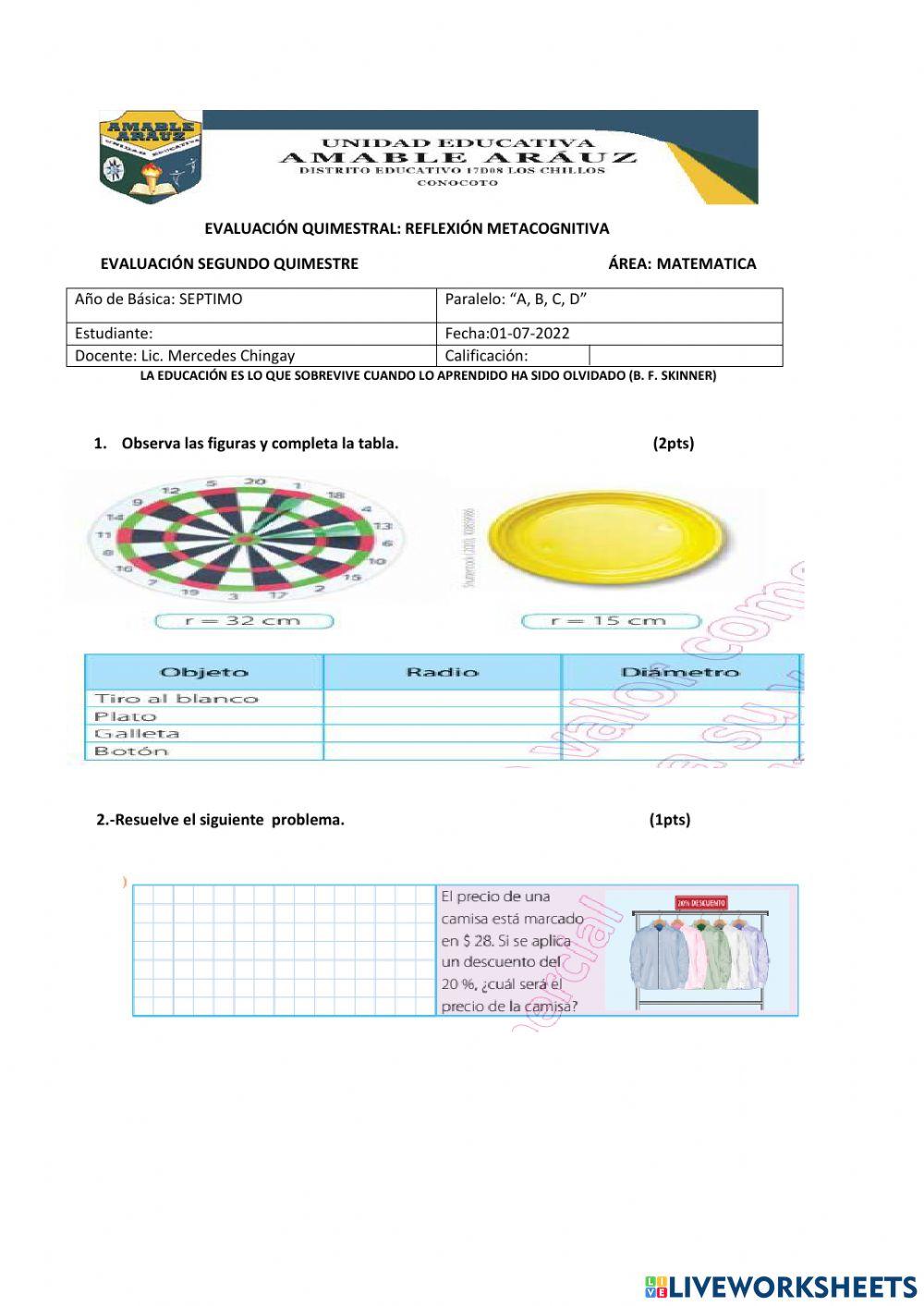 Evaluacion de matematica