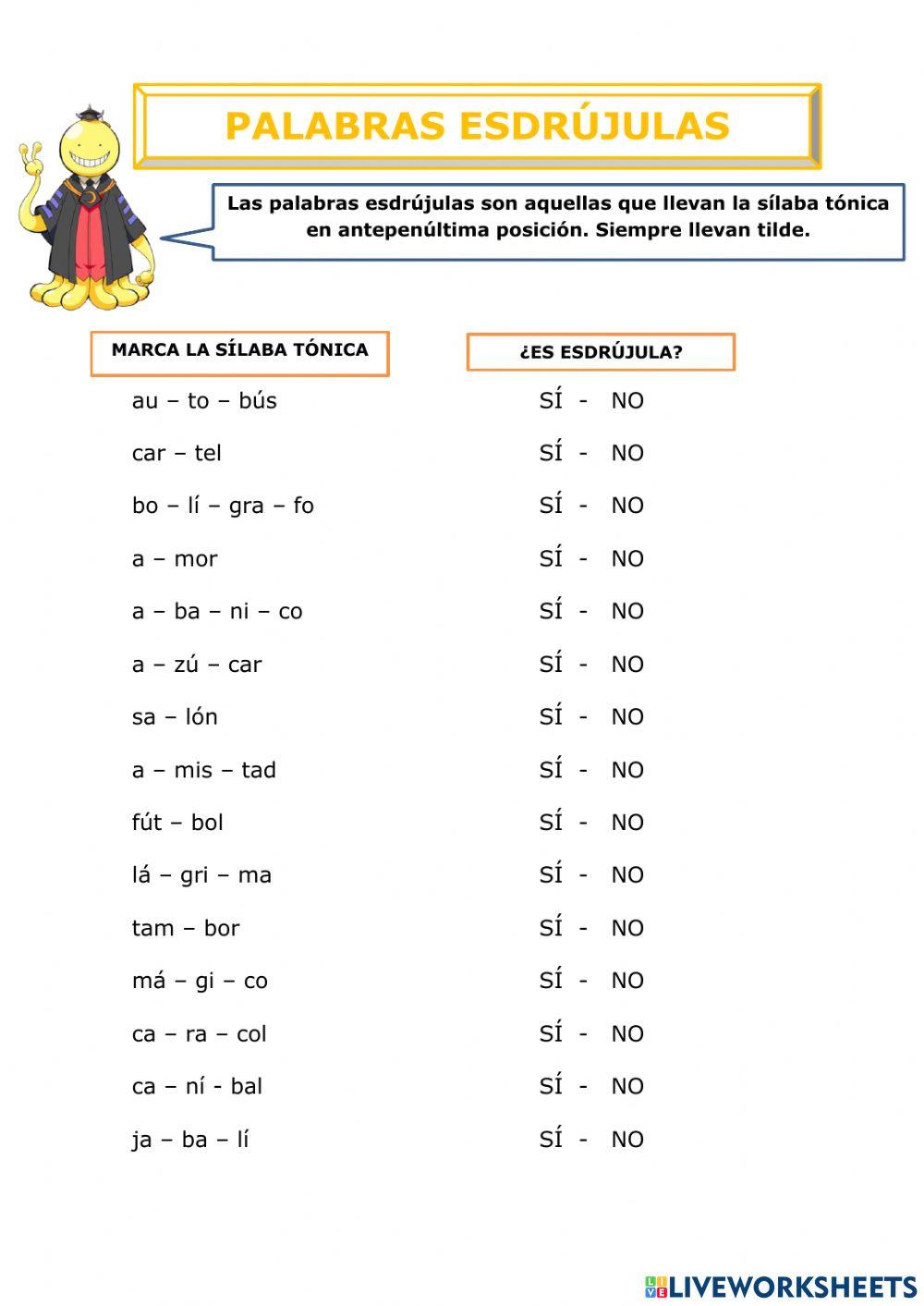Palabras esdrújulas