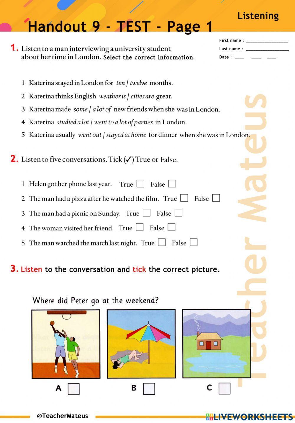 Handout 9 - TEST - Page 1 - Listening