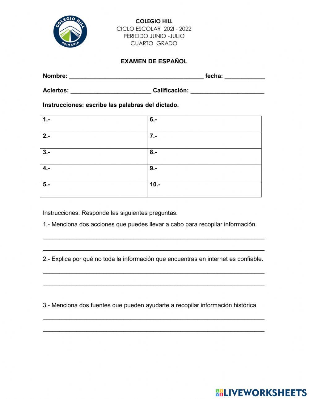 Examen español junio