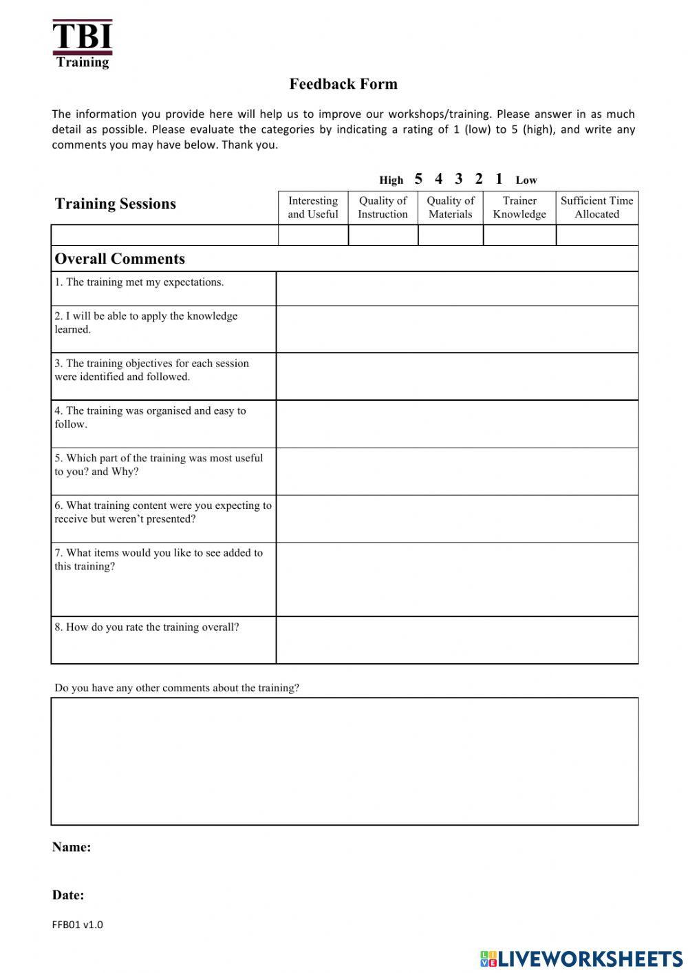 TBI Training Fe… | Free Interactive Worksheets | 6888283
