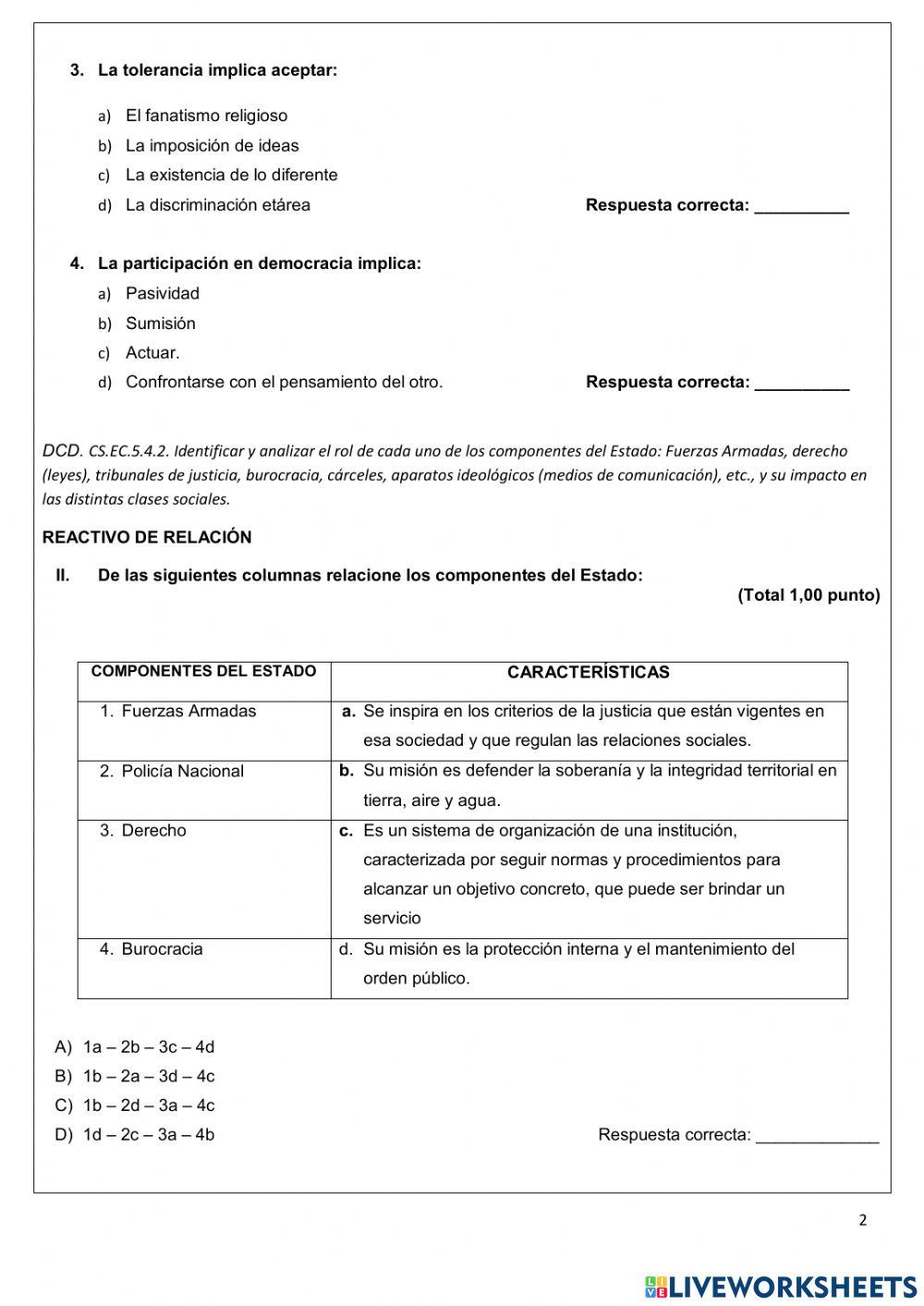 Examen ciudadania primero