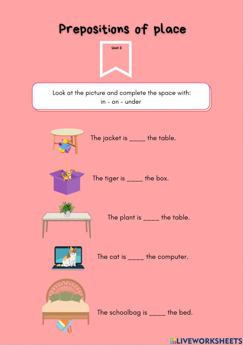 Prepositions of place in, on and under