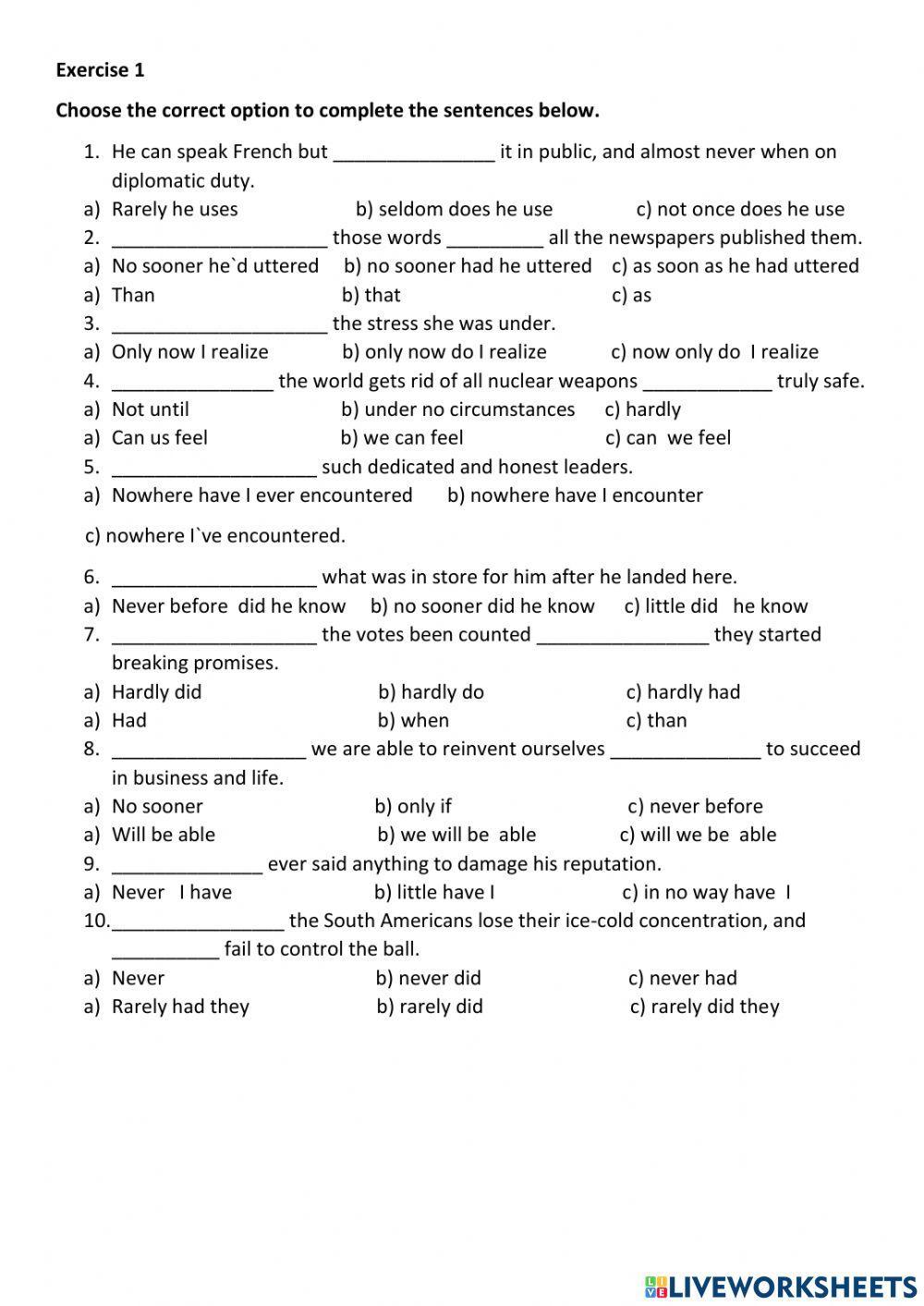 Inversion   with negative adverbials