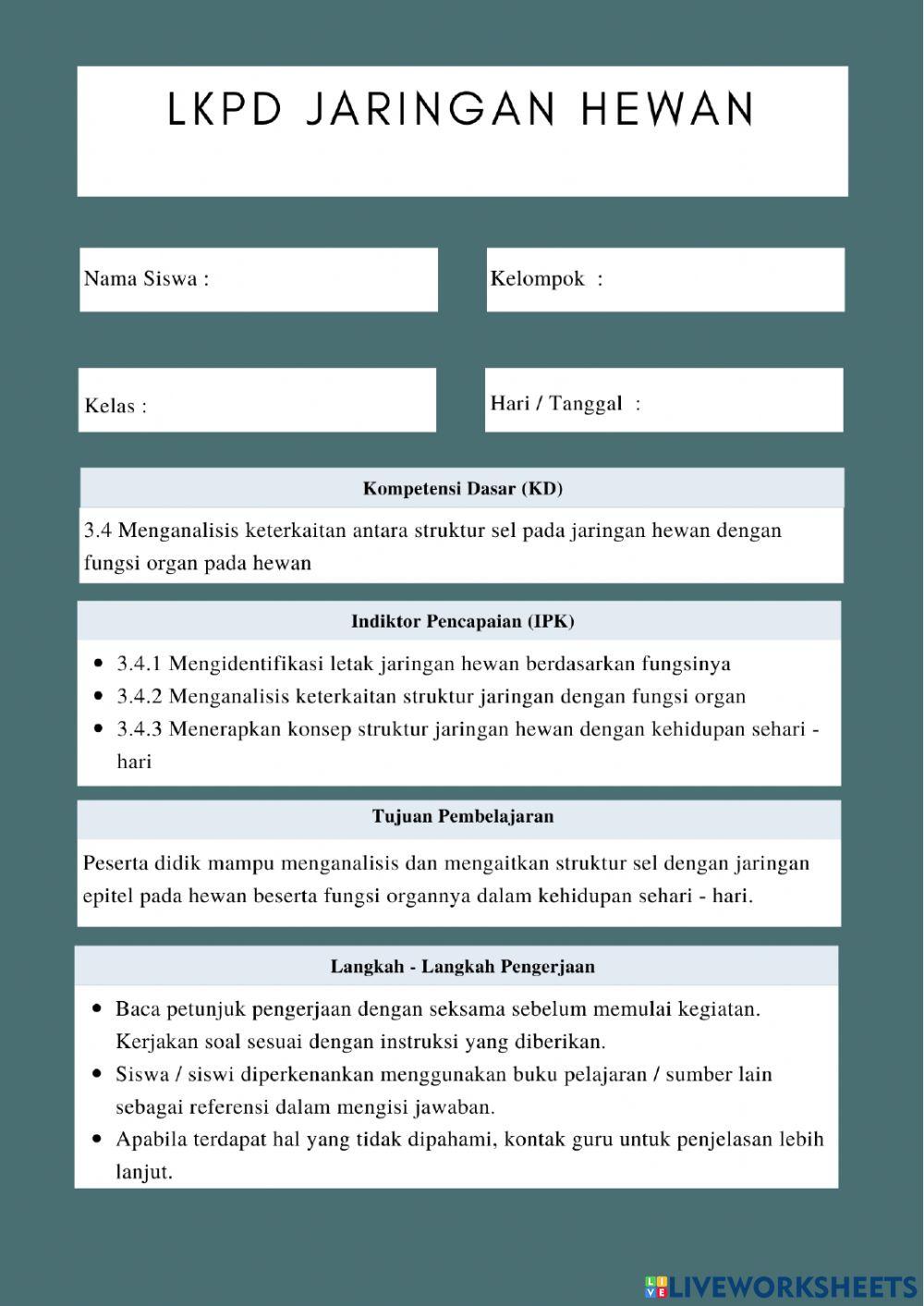 LKPD Struktur dan Fungsi Jaringan Hewan