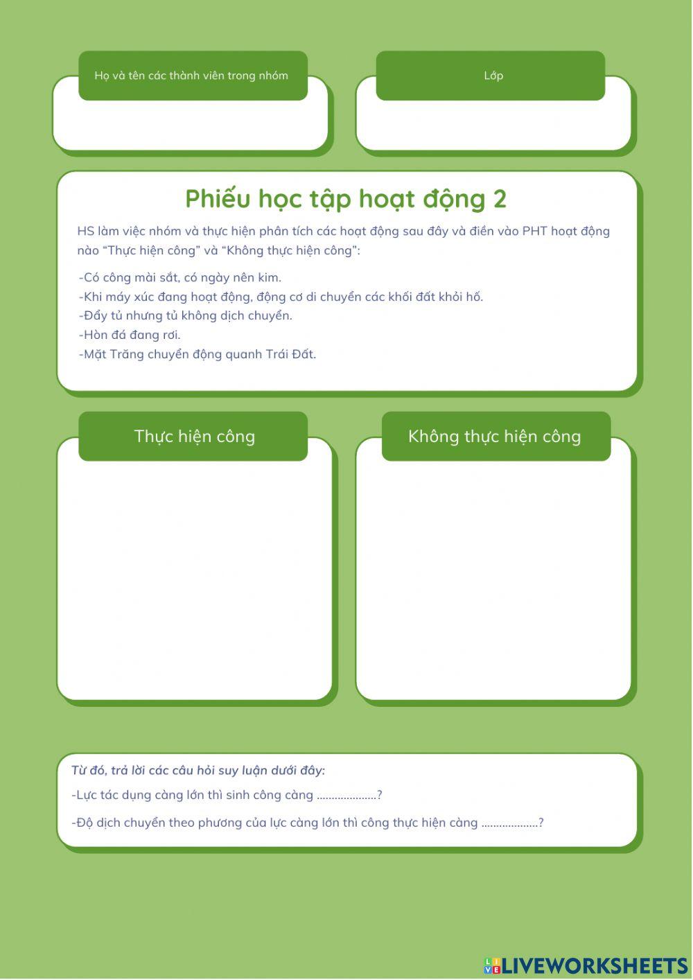 PHT HĐ 2 Năng lượng. Công