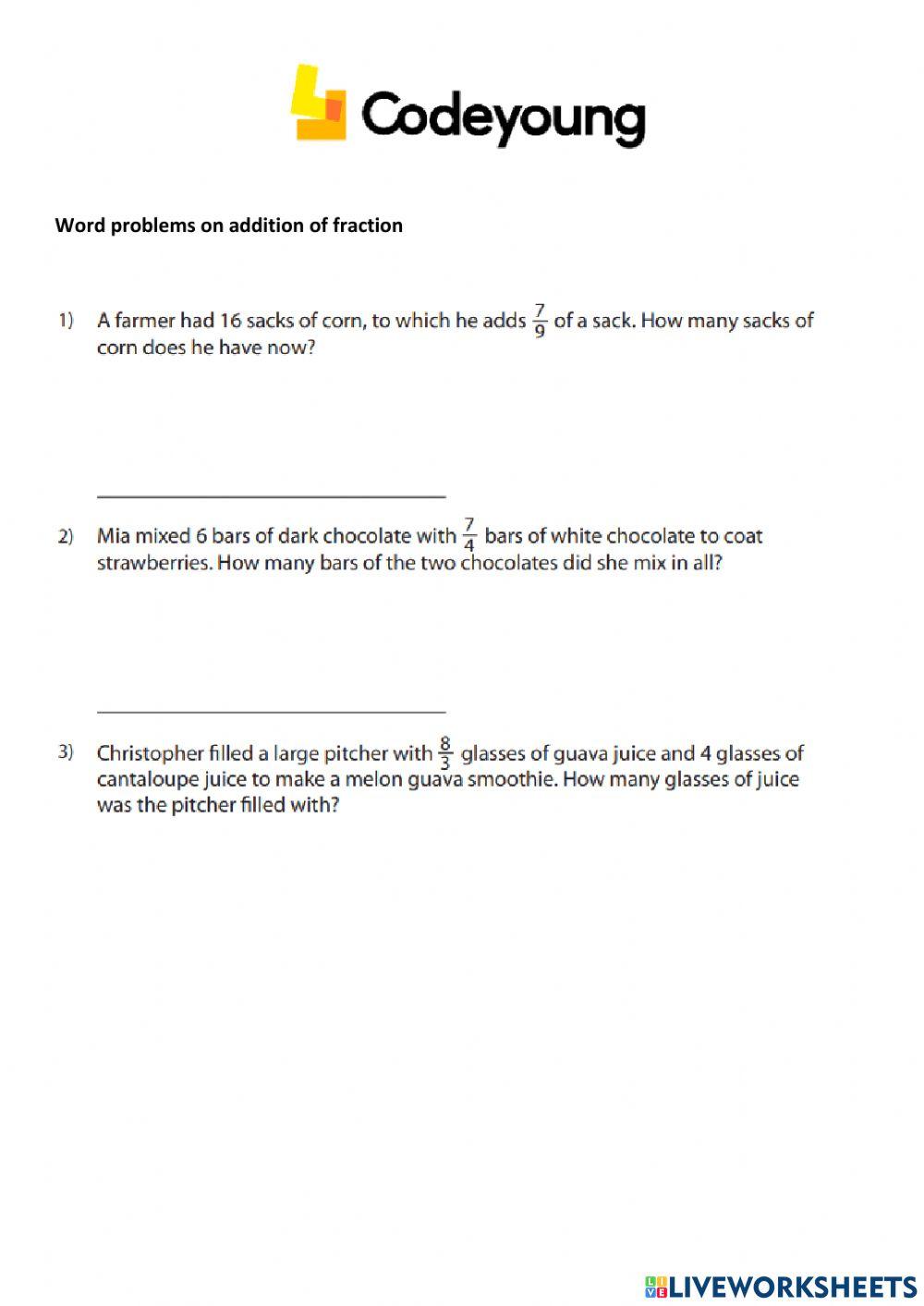 Addition and Subtraction of Fractions Application