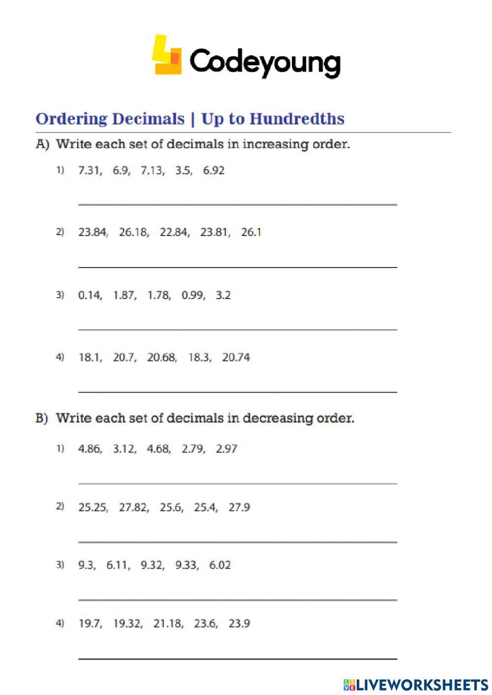 Comparing and Ordering decimals Advanced