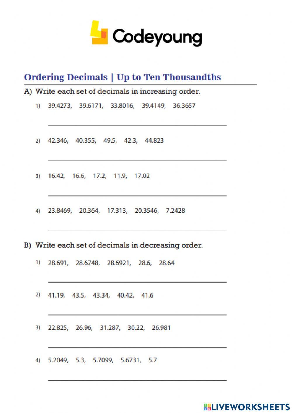 Comparing and Ordering decimals Advanced