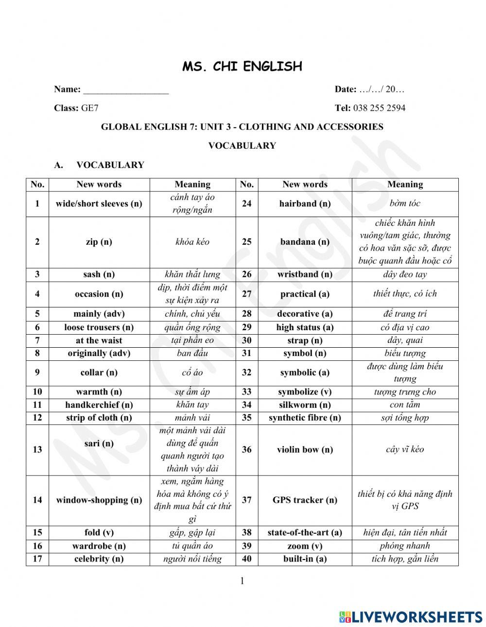 07.06-GE7-U3-Vocabulary