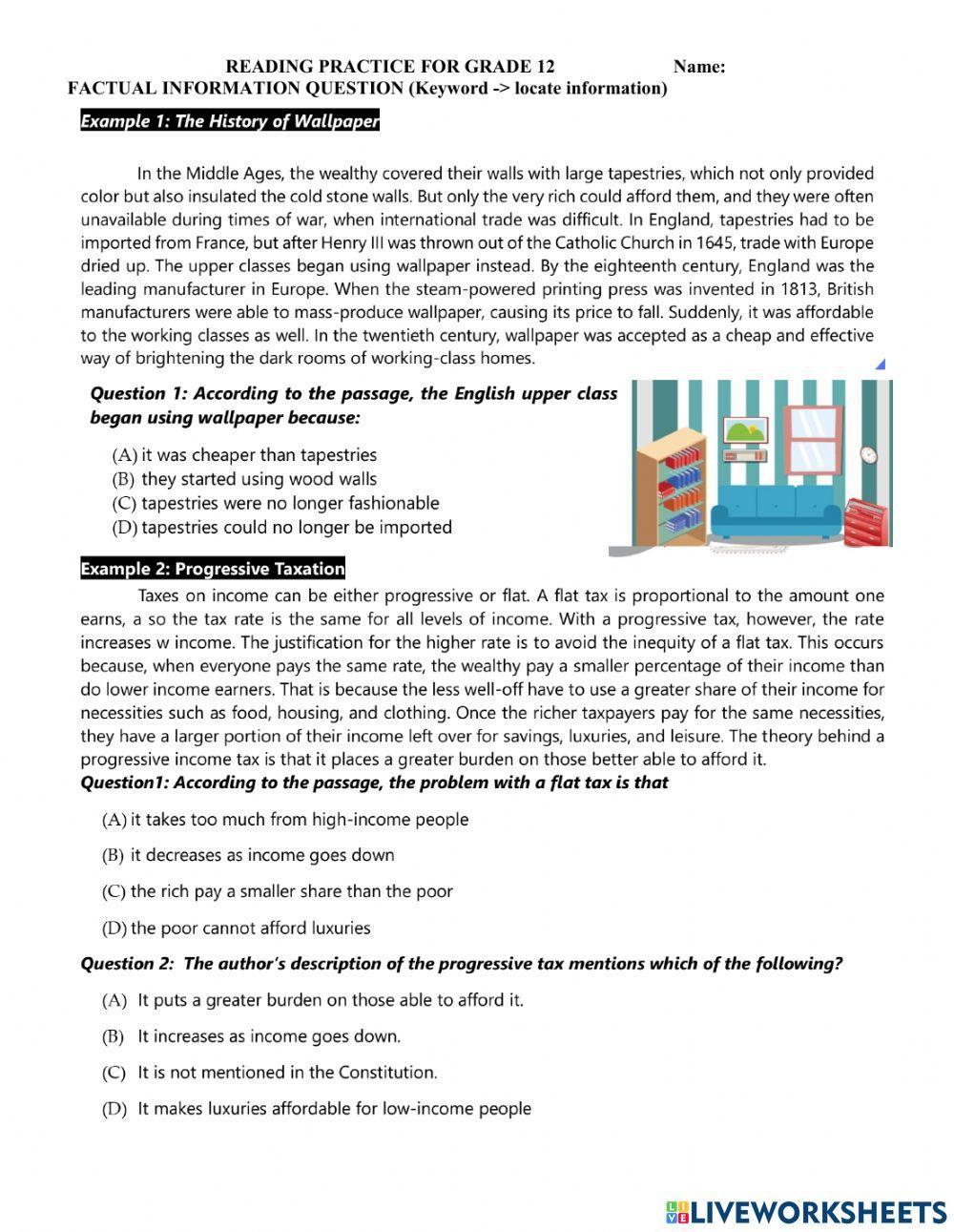 Grade 12- REading skill- Factual information worksheet | Live Worksheets
