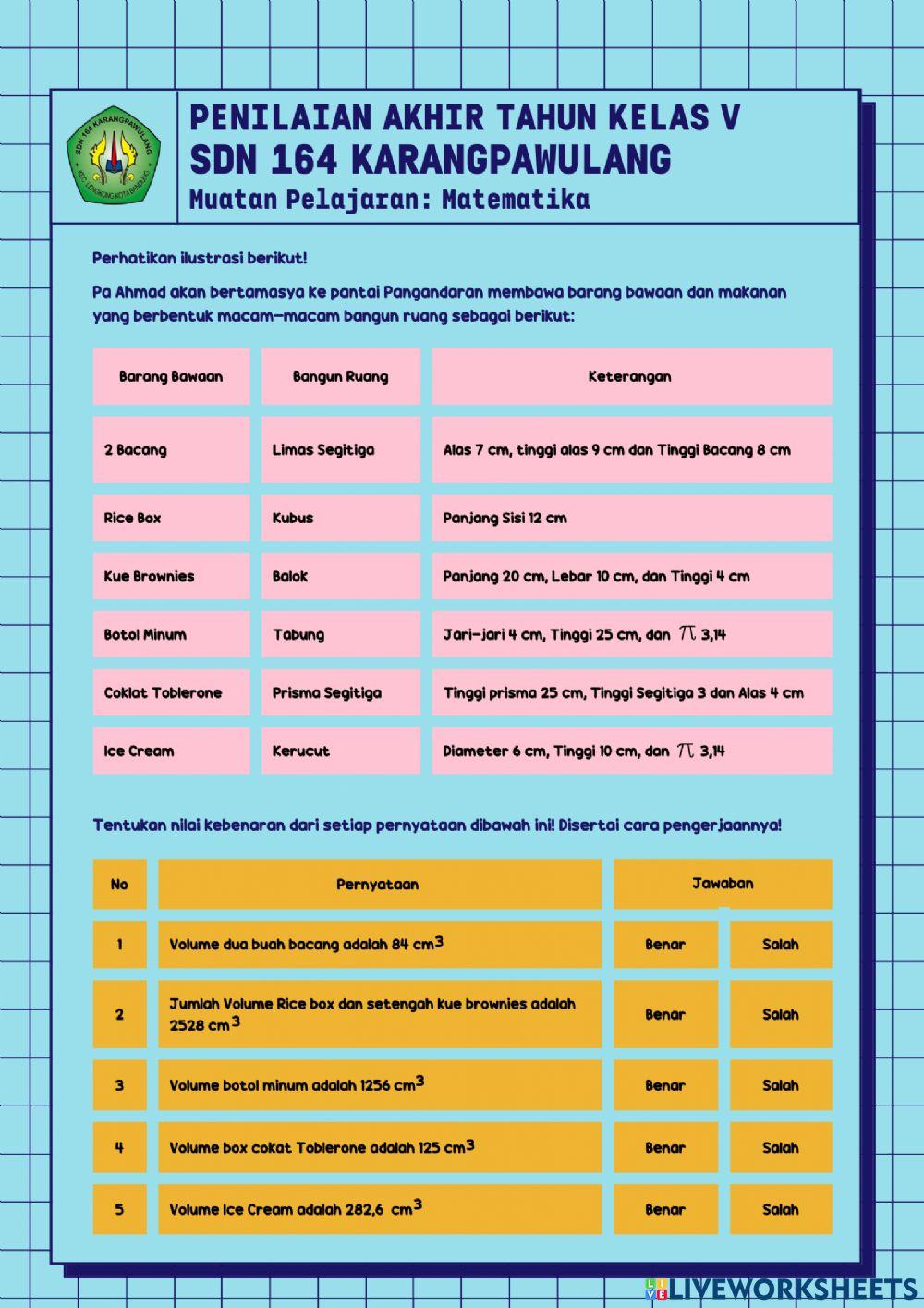PAT Matematika Kelas V