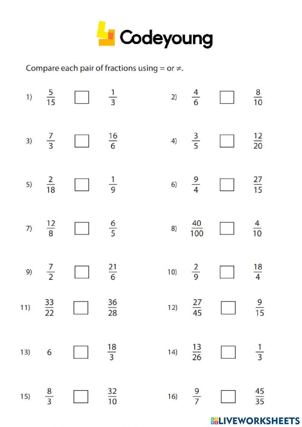 Equivalent Fractions Concept CW