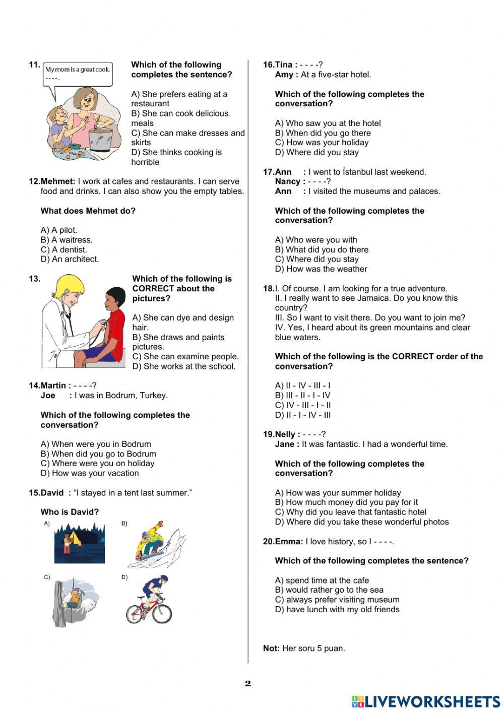 6th grade 2nd term 1st exam