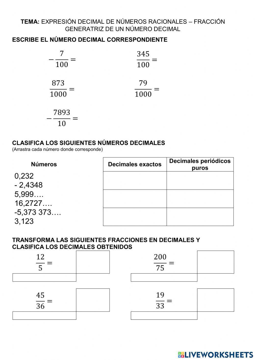 Expresiones decimales de números racionales