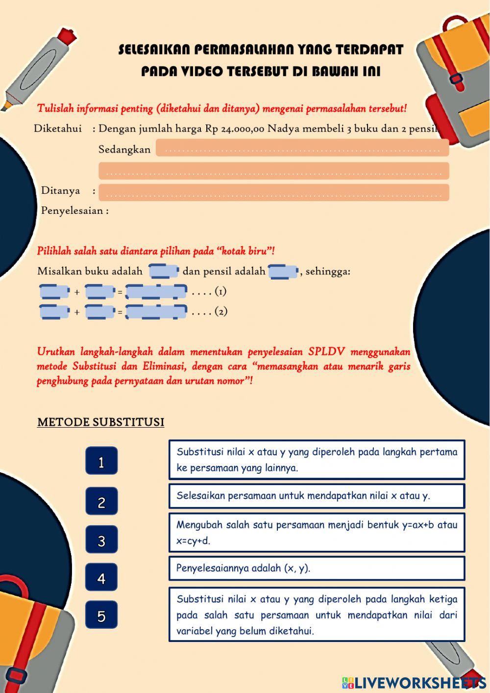 SPLDV LKPD (Substitusi dan Eliminasi)