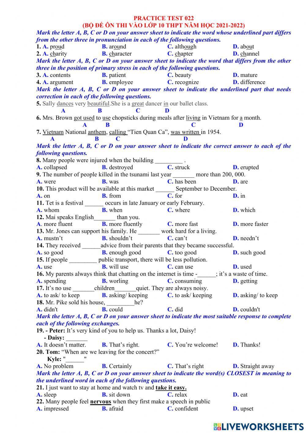 Đề 22 thi vào 10