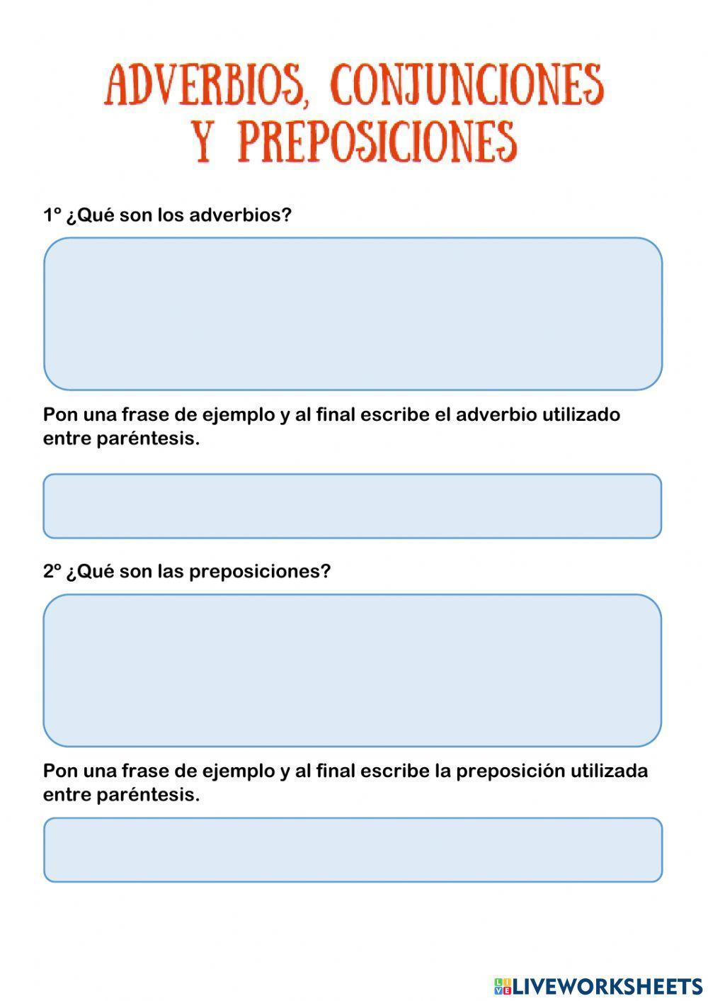 Adverbios, Conjunciones y preposiciones