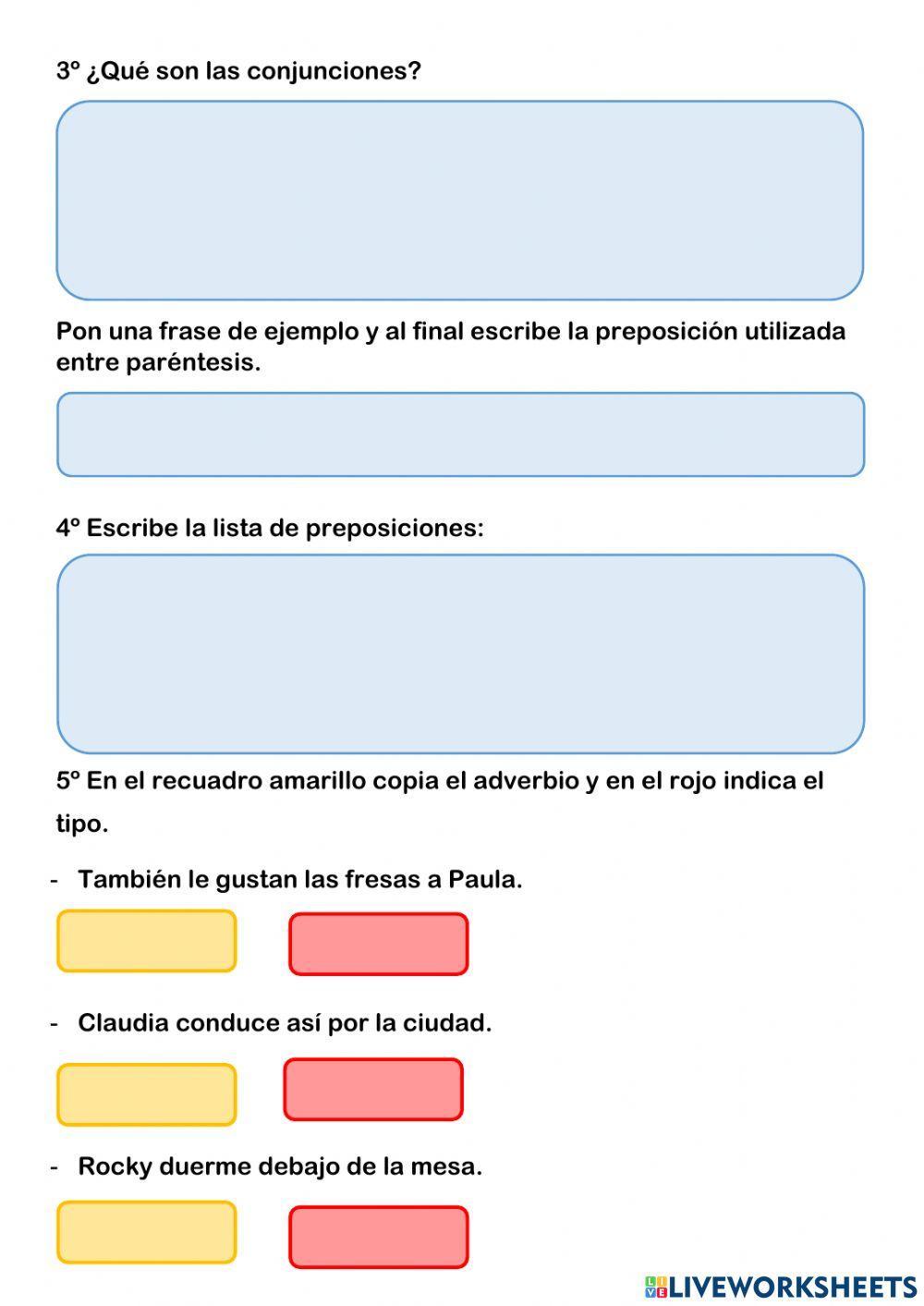Adverbios, Conjunciones y preposiciones