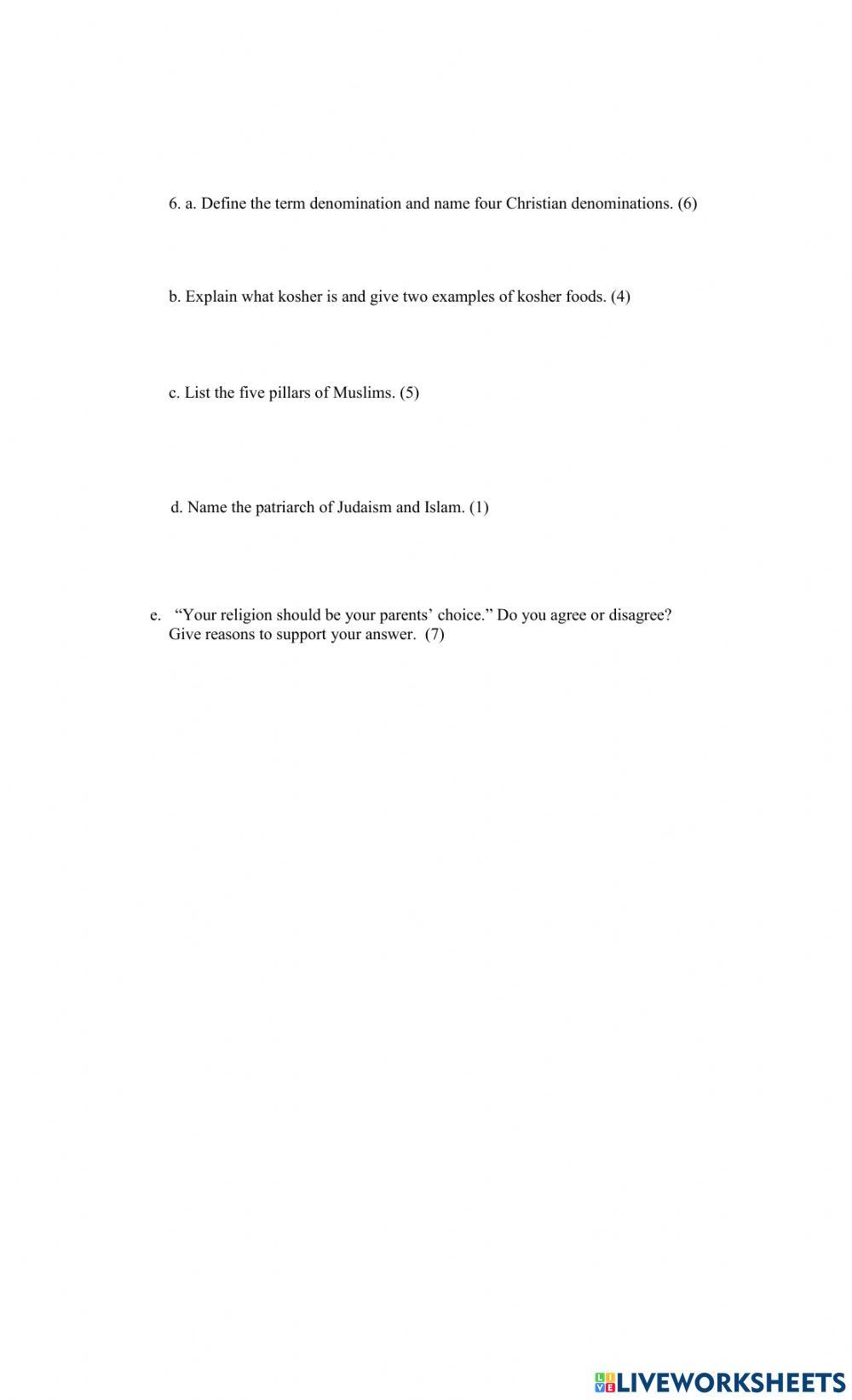 Religious Studies BJC Practice