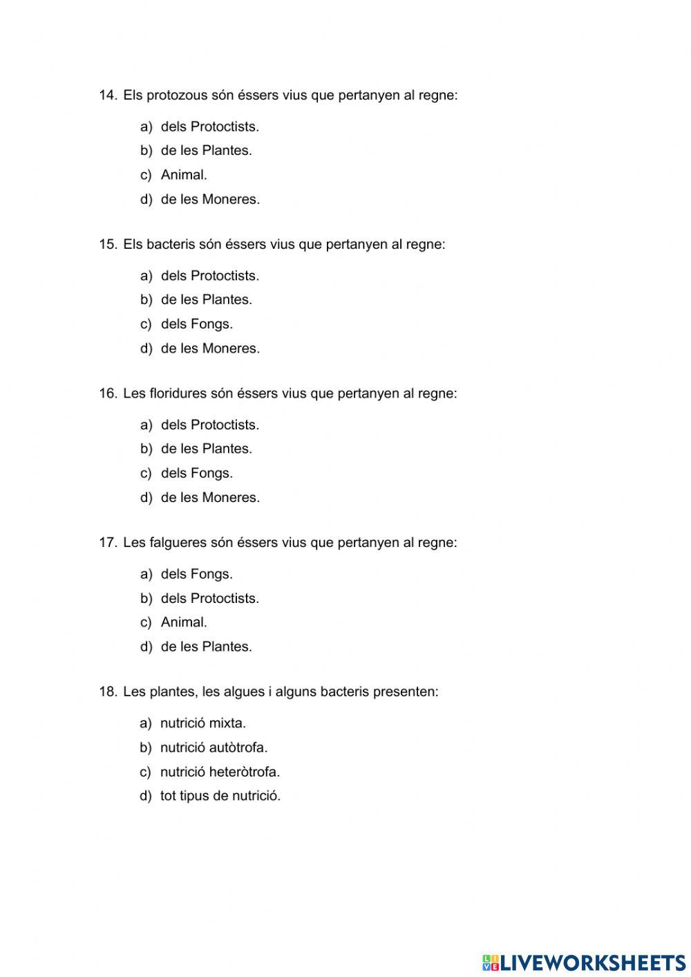 Posa't a prova! Test sobre la cèl·lula i els regnes