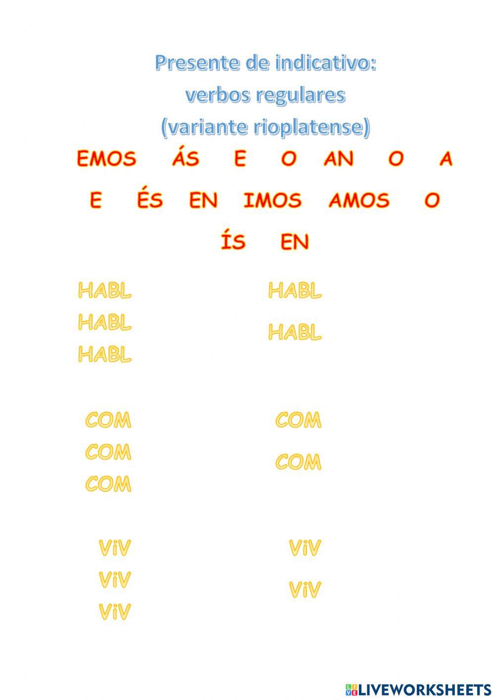 Verbos regulares (variante rioplatense)