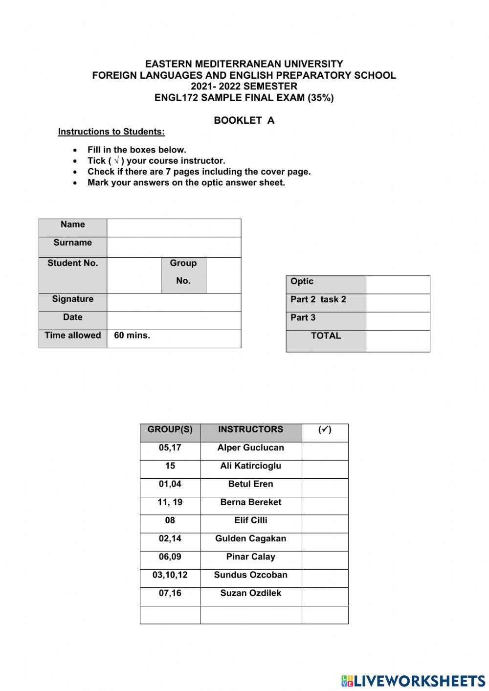 ENGL 172 Final Sample