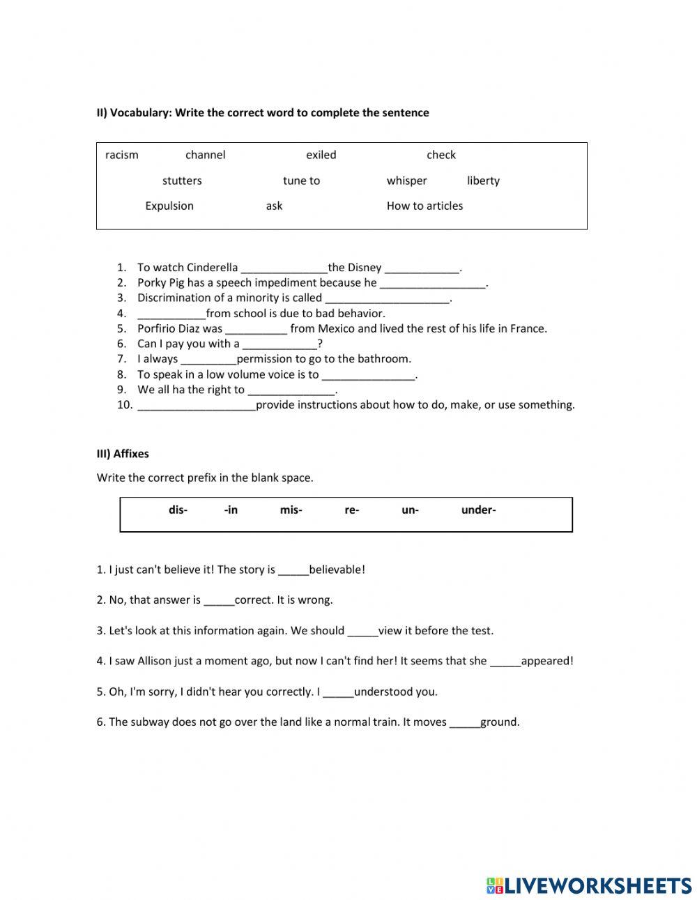 6th grade Language exam 2nd moment 3rd trimester