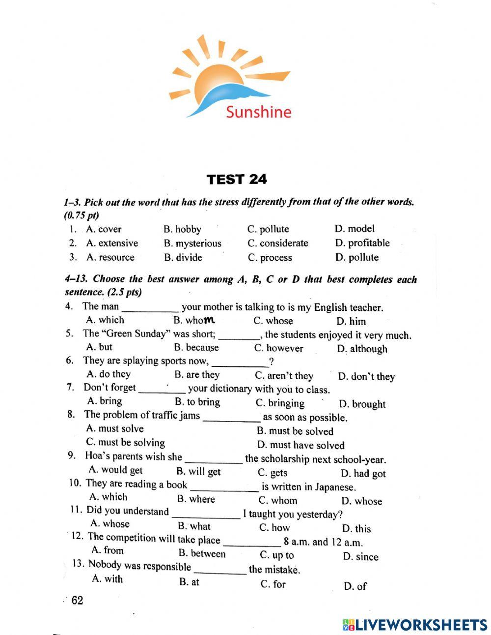Bộ đề 10 -Lưu Hoằng Trí- Test 24