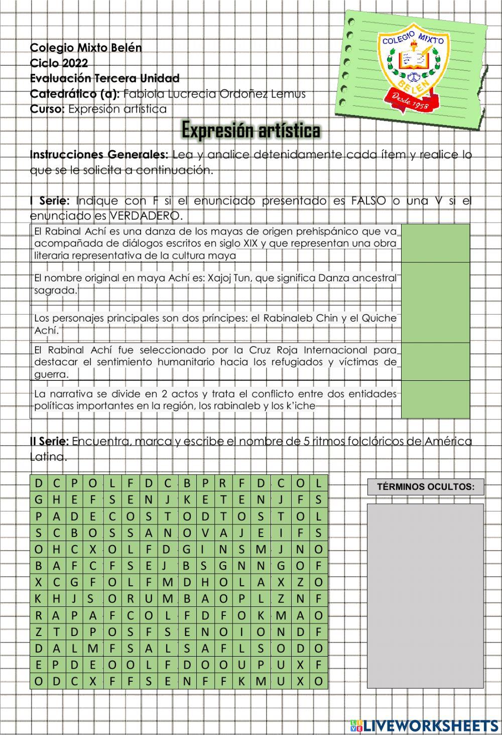 Evaluación III Bimestre - Expresión Artística