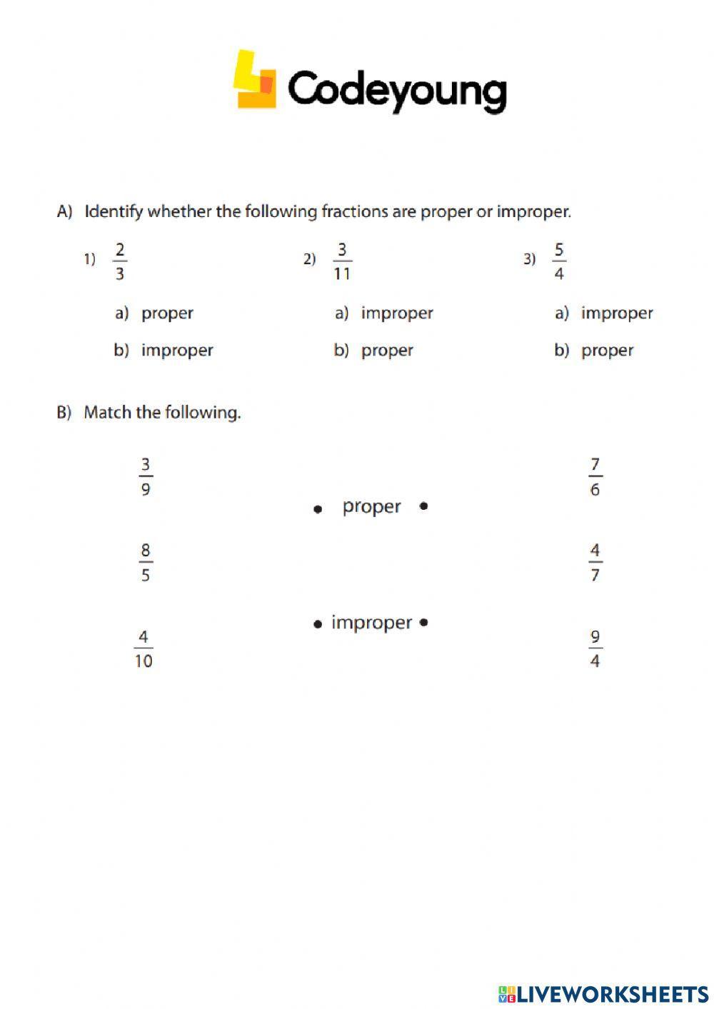 Types of Fractions Concept CW