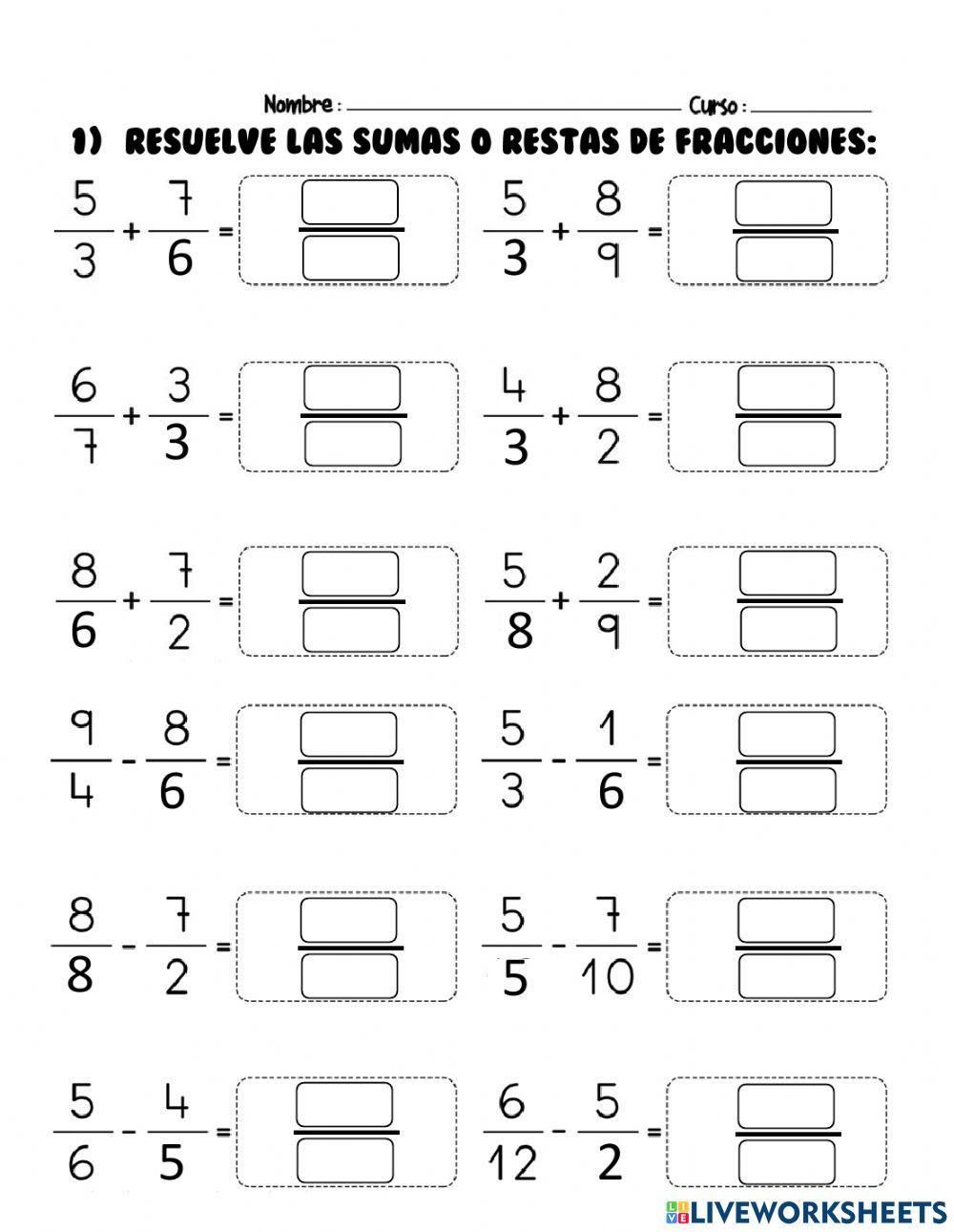 Suma y resta de fracciones de diferentes denominador