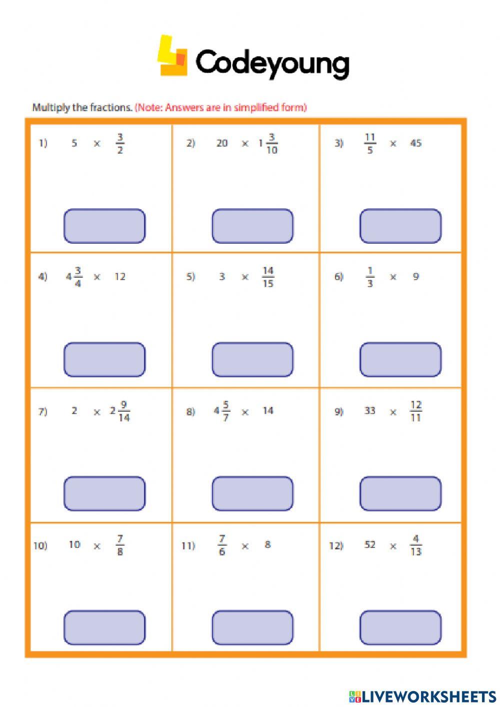 Multiplication of Fractions  by whole numbers Concept HW.