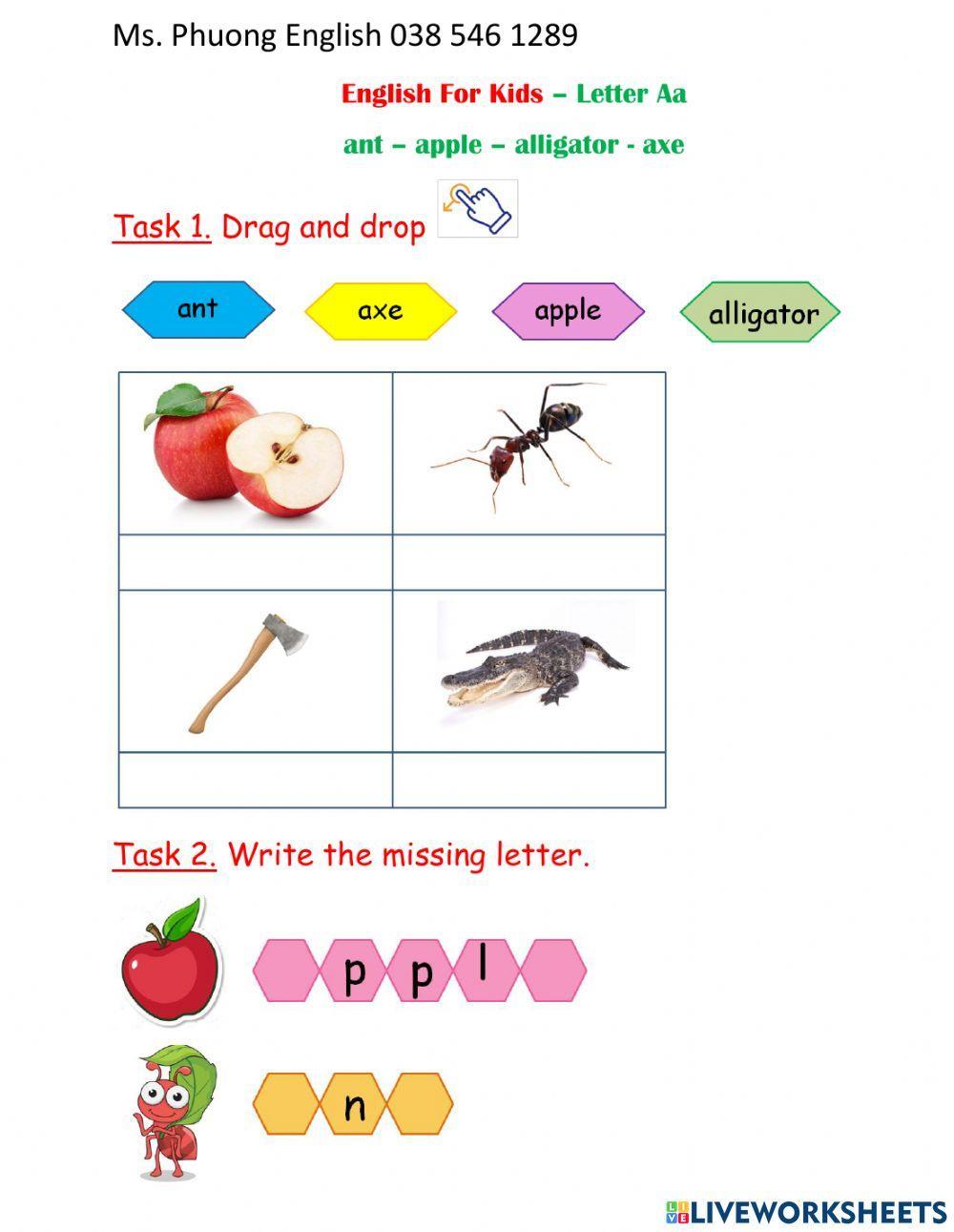 A a ant apple alligator axe