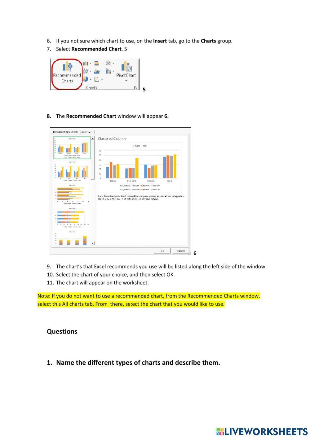 Lesson 3 different Types of Charts used in Excel worksheet | Live ...