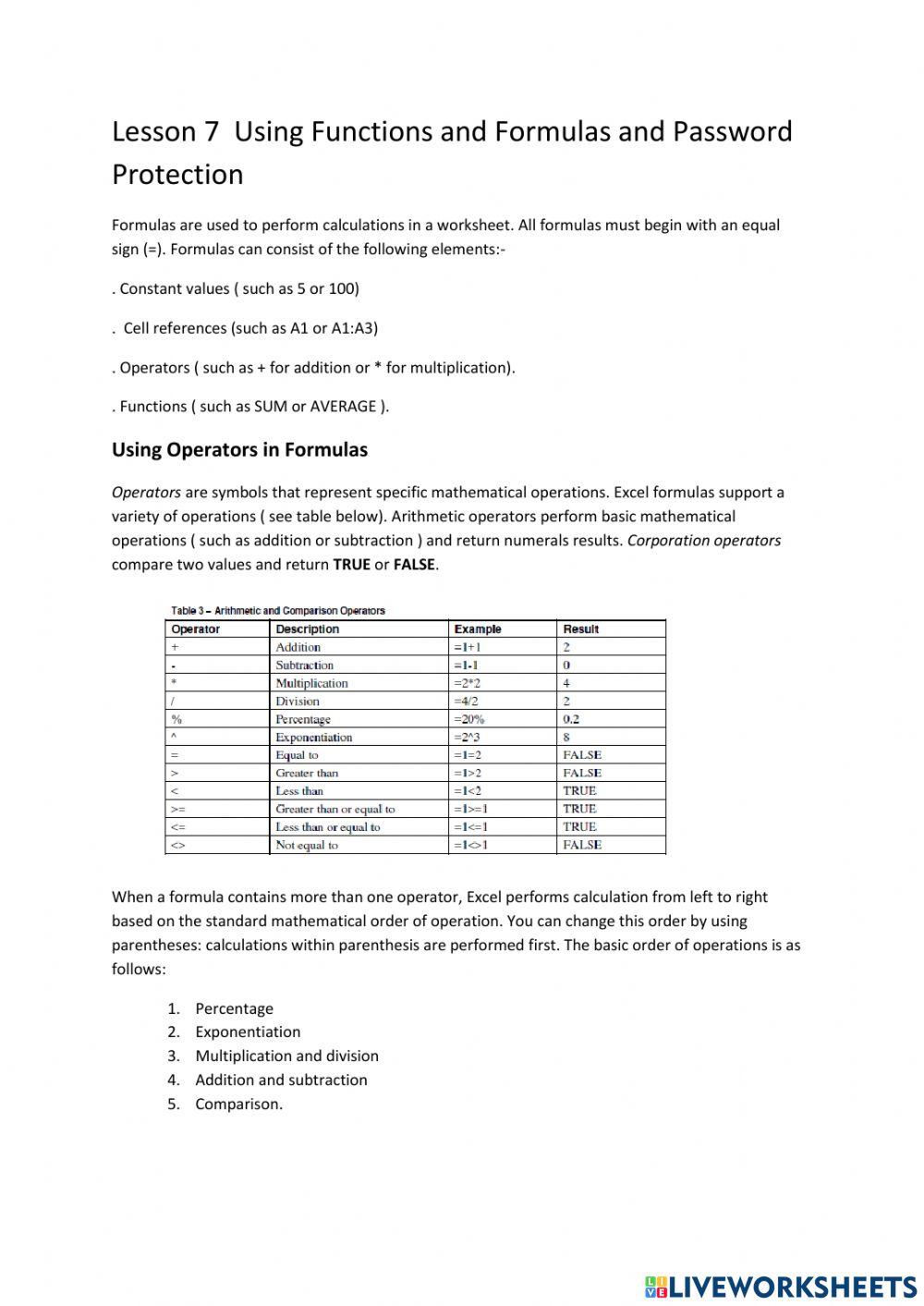 Lesson 7   Using Functions and Formulas