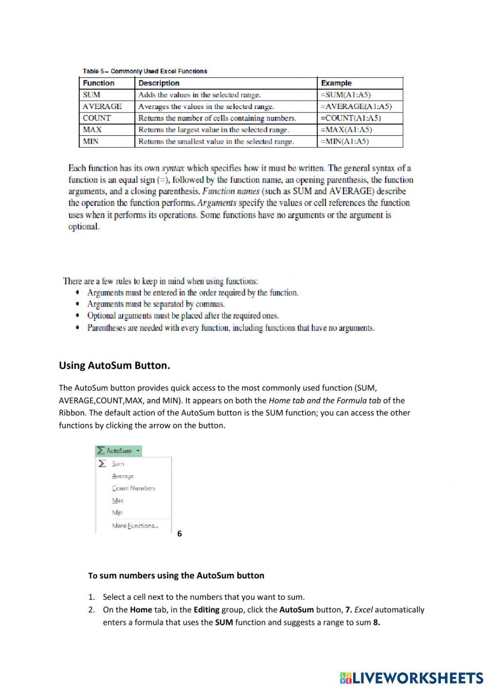 Lesson 7 Using Functions and Formulas 0601 | Grace Vogt