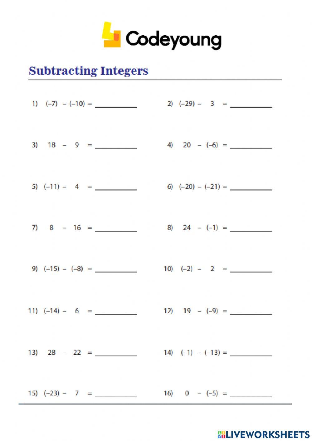 An Introduction to Subtraction of Integers Concept CW