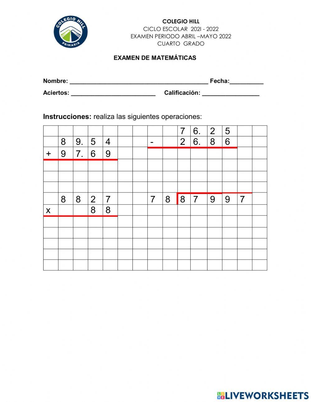 Examen matematicas