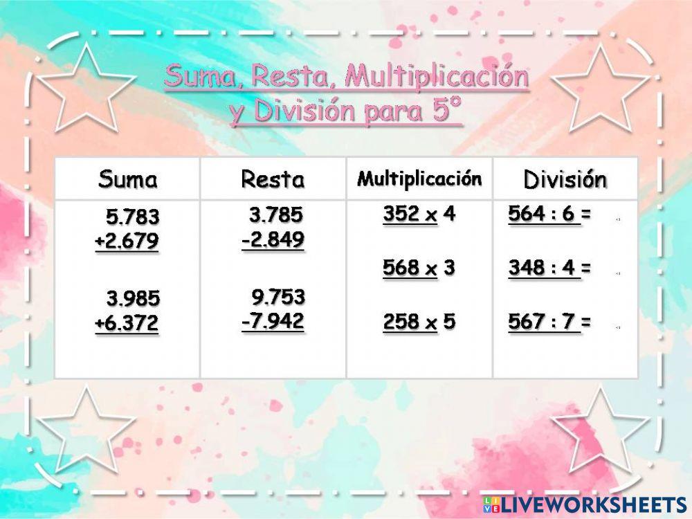 Operaciones 5° Básico Mery Figueroa