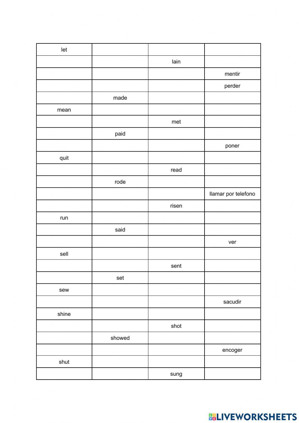 Irregular verbs