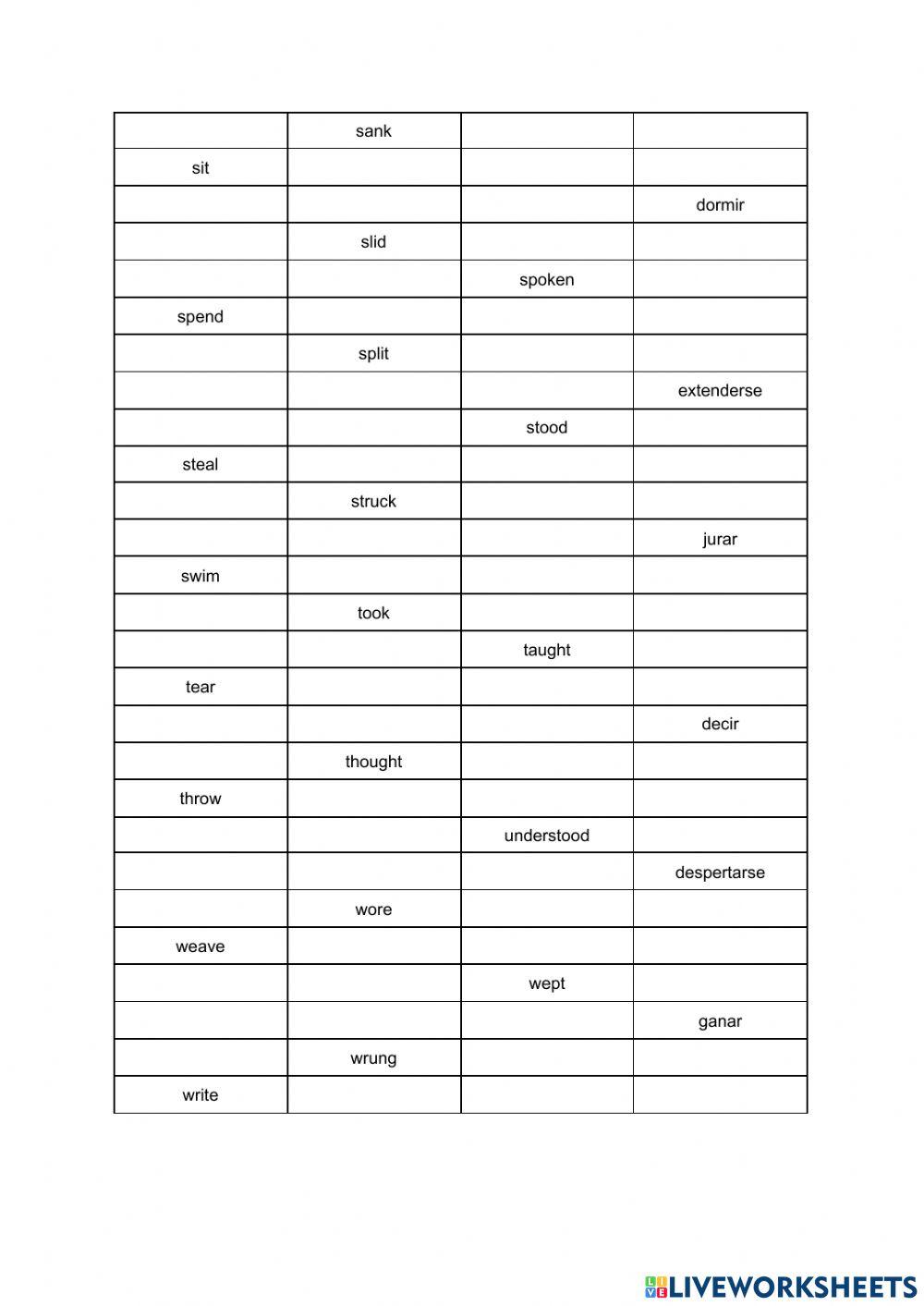Irregular verbs online exercise for 6º primaria | Live Worksheets